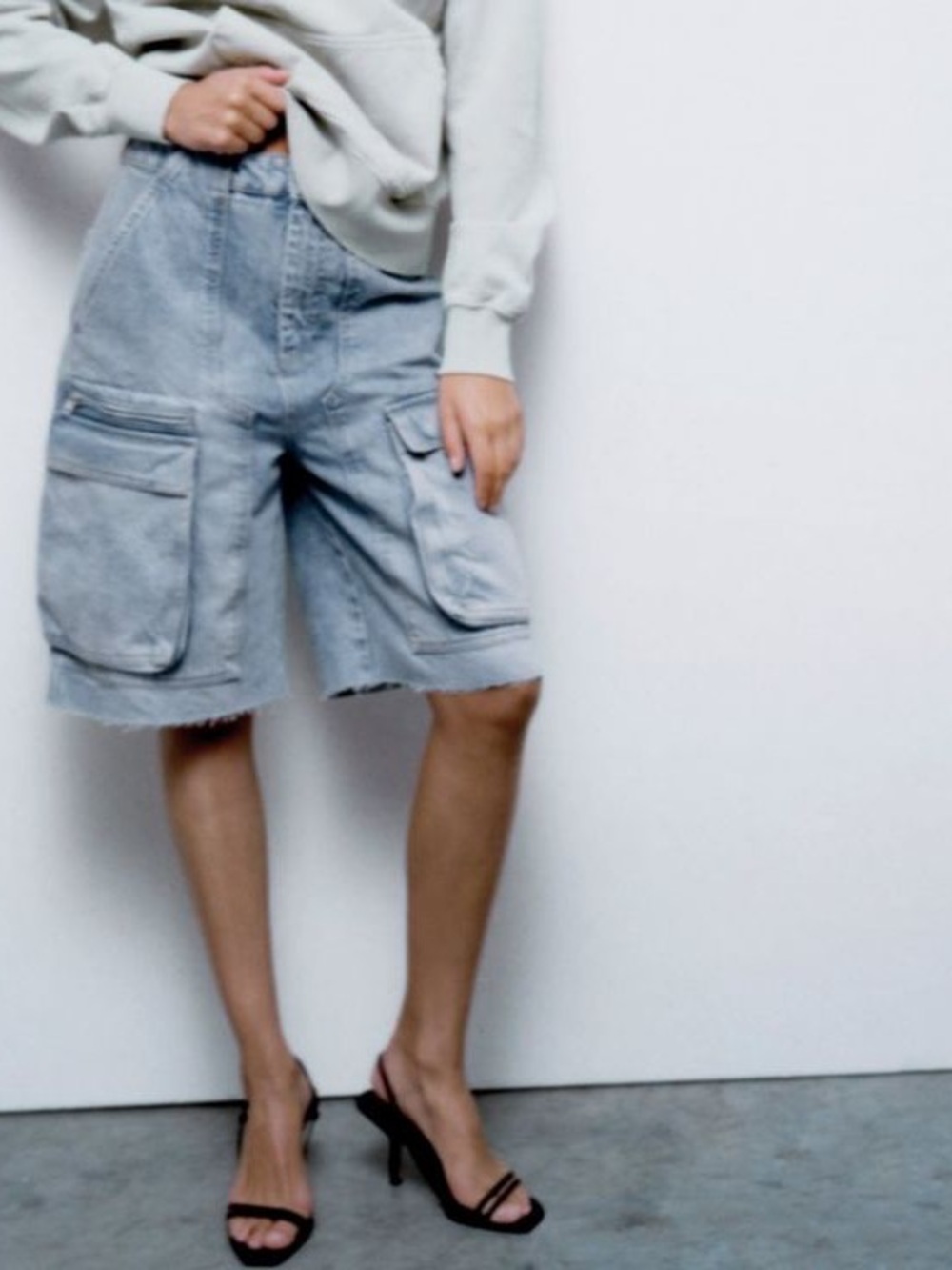 Zara Light Blue Denim Cargo Shorts